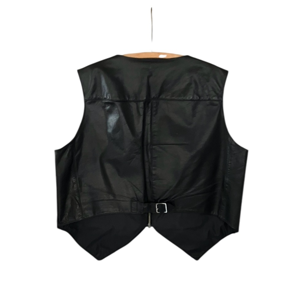 Drospo Black Leather Biker / Moto Zip Up Vest -  Size L - Picture 4 of 12
